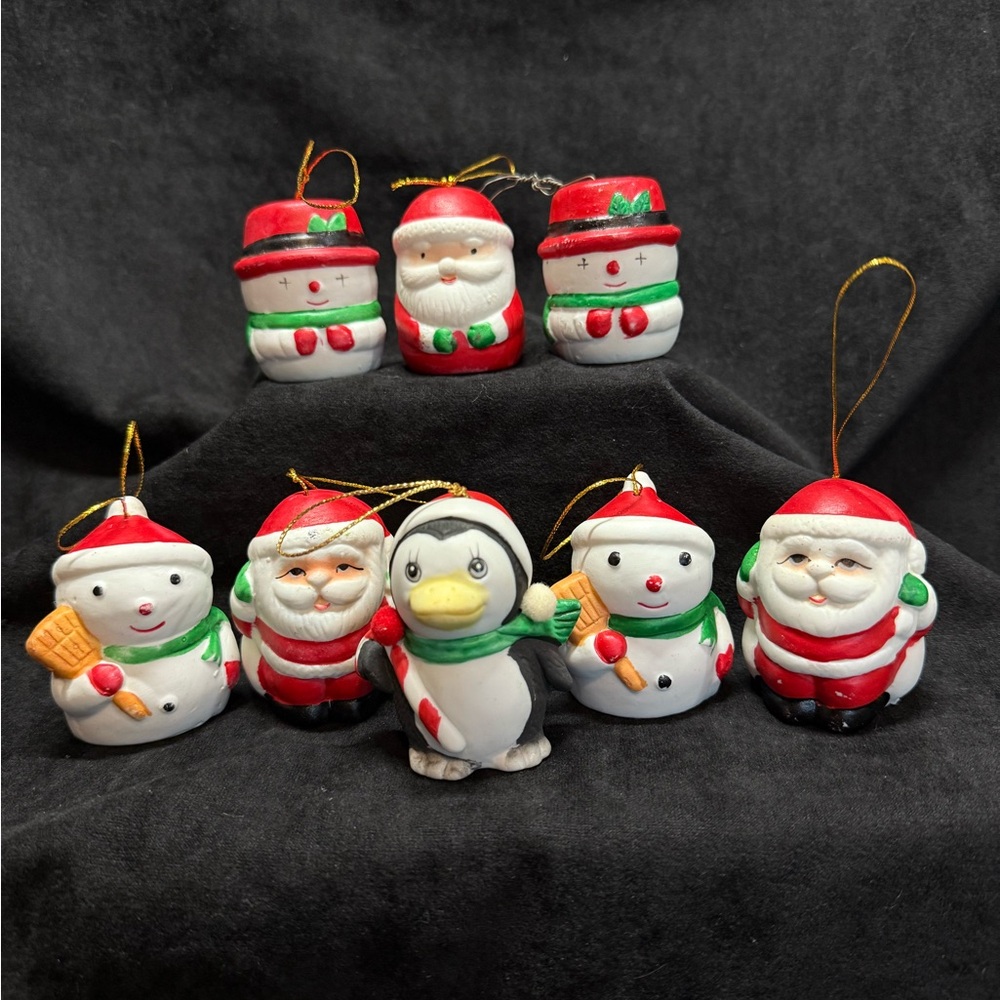 8 Vintage Frosty Friends Bell Ornaments